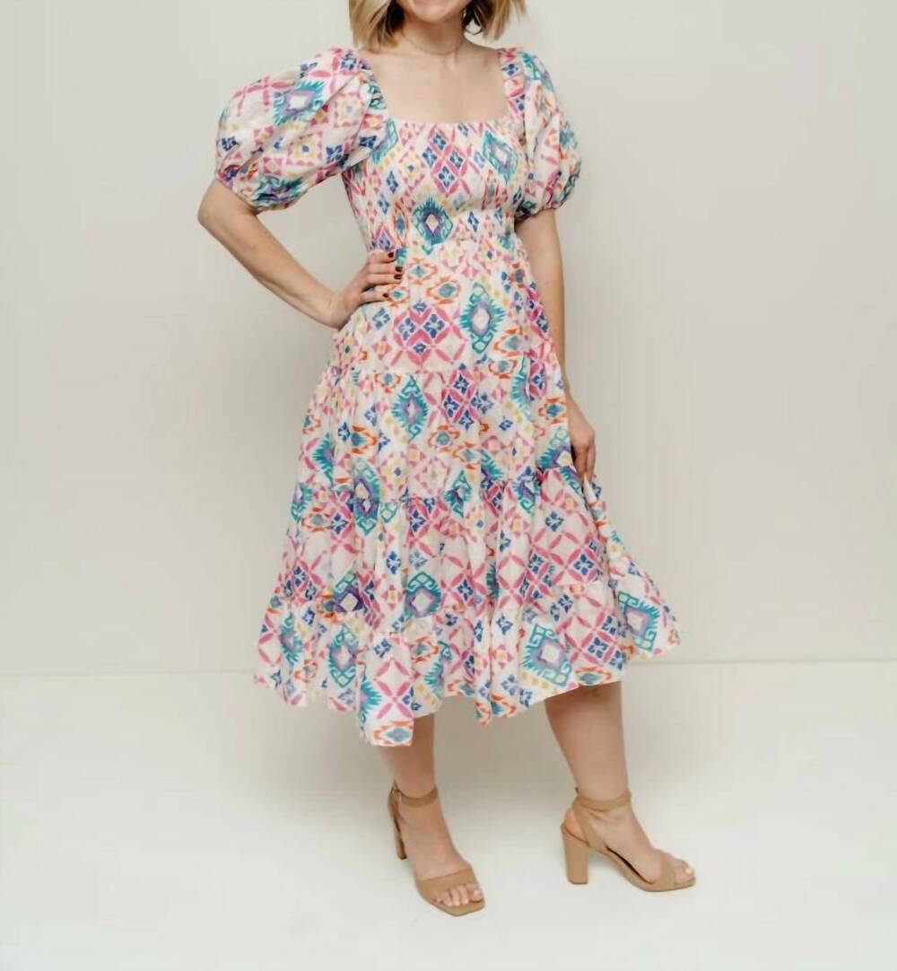 NEW PINCH geometric midi dress in cream multi